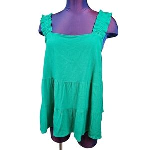 Perfectly Priscilla Green Tiered Babydoll Top Size‎ 1X Women's Plus